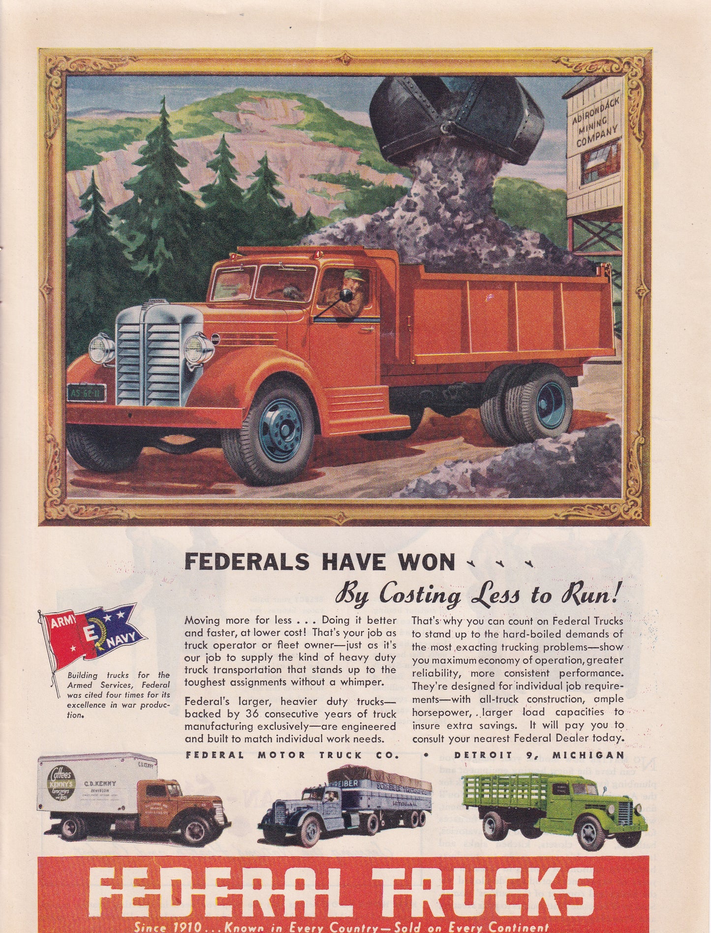 1946 Original Vintage Magazine Ad - Rare Americana - Federal Trucks Loaded Dump Truck