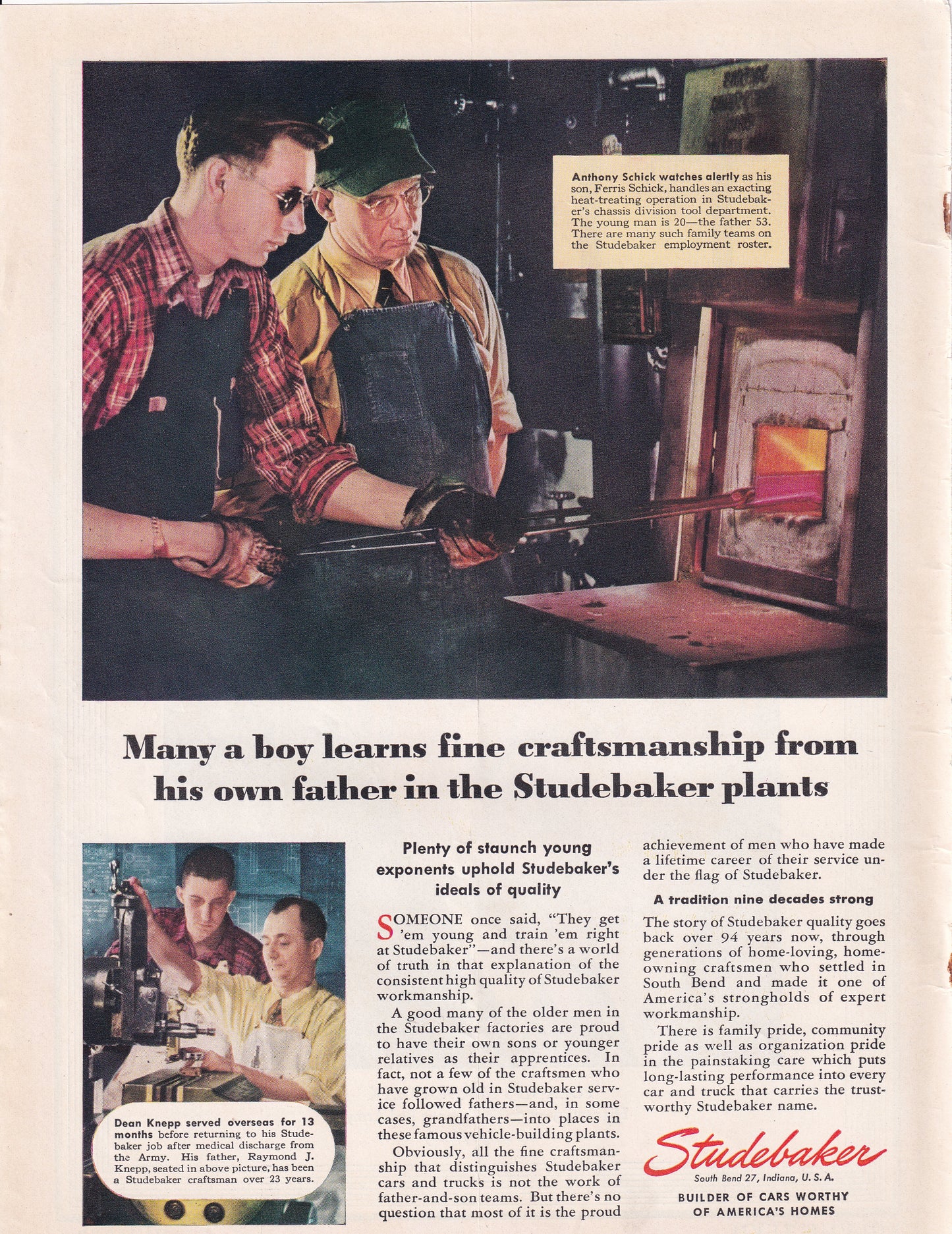 1946 Original Vintage Magazine Ad - Rare Americana - Studebaker Many a Boy Learns From his Father