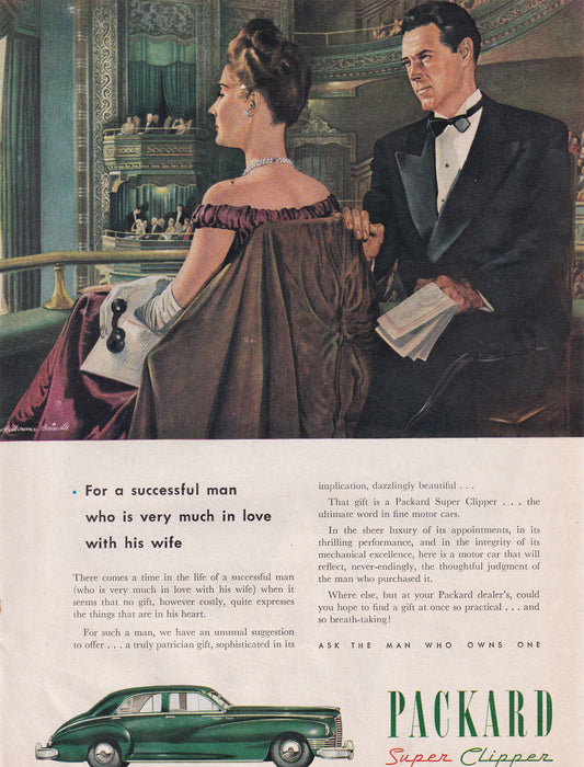 1946 Original Vintage Magazine Ad - Rare Americana - Packard Auto For a Successful Man Who Loves His Wife