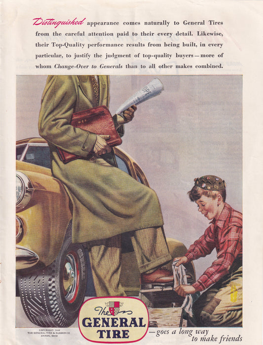 1946 Original Vintage Magazine Ad - Rare Americana - General Tire Shoe Shine Boy