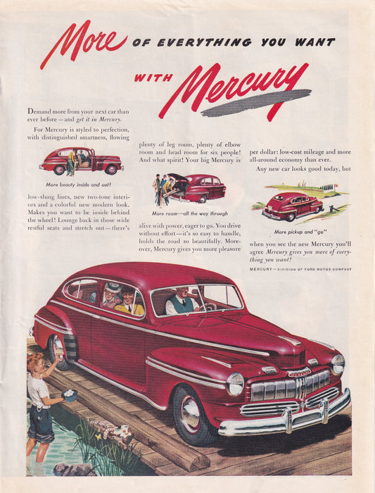 1946 Original Vintage Magazine Ad - Rare Americana - Mercury More of Everything You Want With Mercury