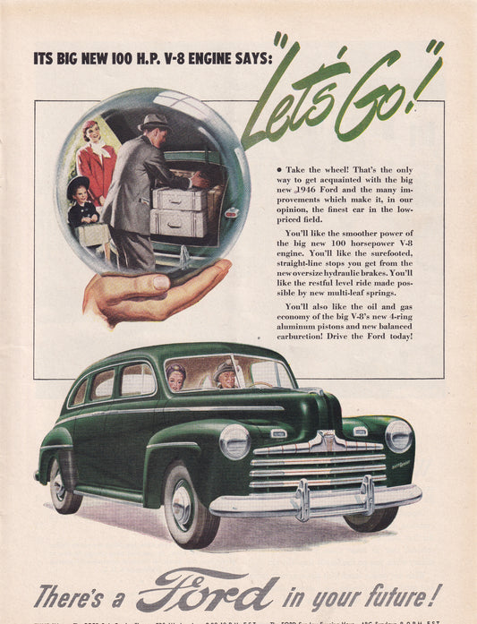 1946 Original Vintage Magazine Ad - Rare Americana - Ford There is a Ford in Your Future Let's Go