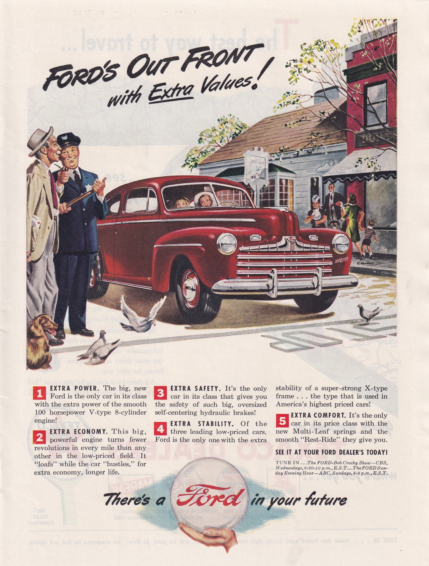 1946 Original Vintage Magazine Ad - Rare Americana - Ford's Out Front with Extra Value Extra Power