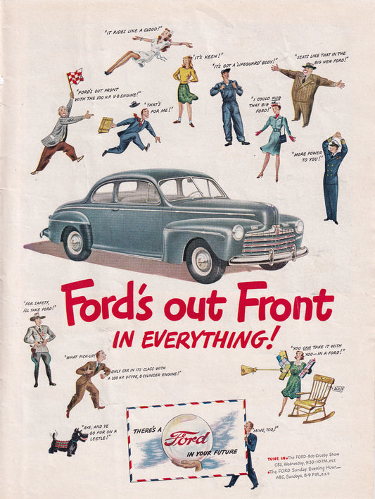 1946 Original Vintage Magazine Ad - Rare Americana - Ford's Out Front in Everything Scottie Dog