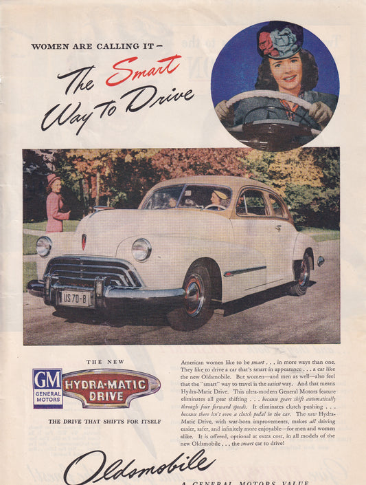 1946 Original Vintage Magazine Ad - Rare Americana - Oldsmobile Women Calling it the Smart Way to Drive
