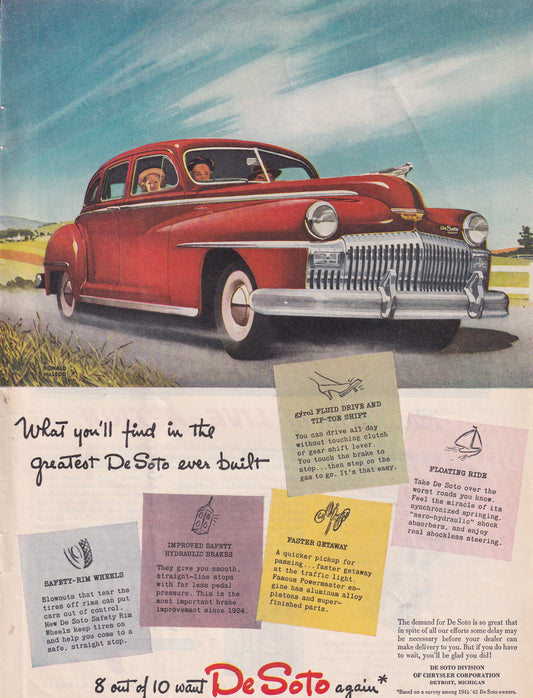 1946 Original Vintage Magazine Ad - Rare Americana - DeSoto Auto 8 out of 10 Want DeSoto