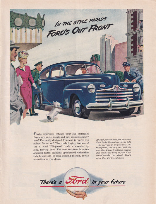 1946 Original Vintage Magazine Ad - Rare Americana - Ford In the Style Parade Ford's Out Front