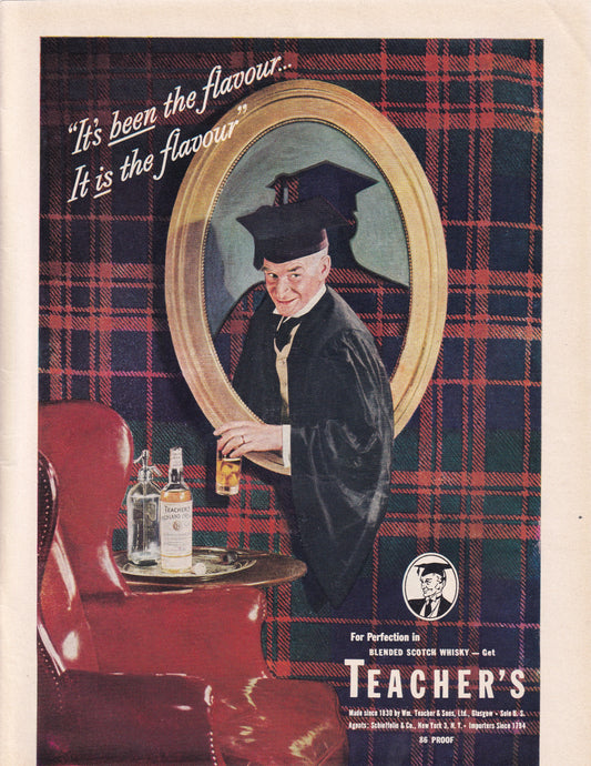 1946 Original Vintage Magazine Ad - Rare Americana - Teachers Scotch Whiskey Teacher Picture