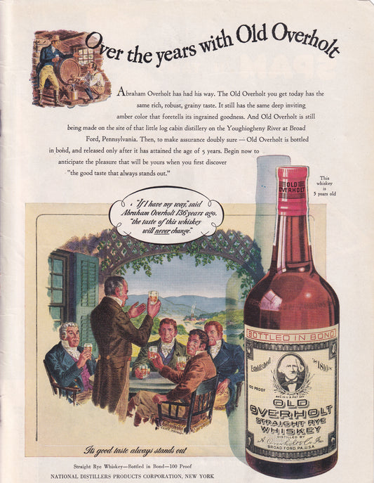 1946 Original Vintage Magazine Ad - Rare Americana - Old Overholt Straight Rye Whiskey Over the Years