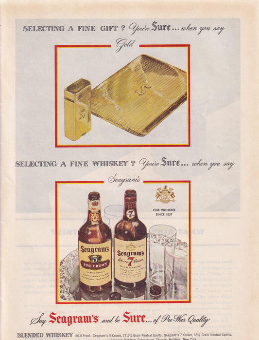 1946 Original Vintage Magazine Ad - Rare Americana - Seagram's 5 & 7 Whiskey Selecting a Fine Gift