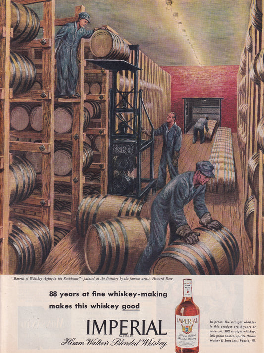 1946 Original Vintage Magazine Ad - Rare Americana - Imperial Hiram Walkers Whiskey Rackhouse Howard Baer