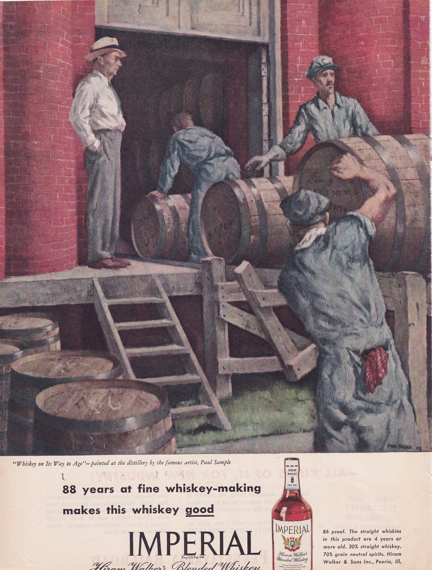 1946 Original Vintage Magazine Ad - Rare Americana - Imperial Hiram Walker Whiskey Rack House Loading Dock