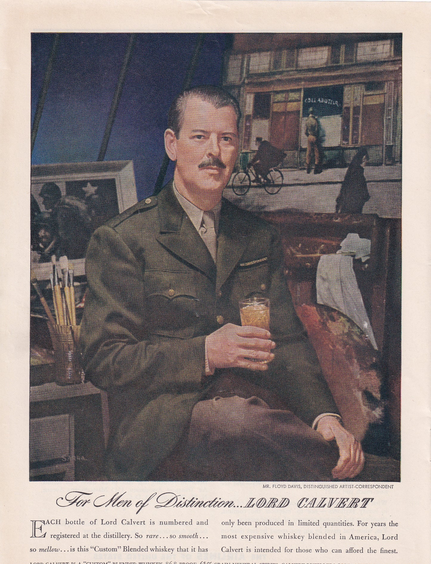 1946 Original Vintage Magazine Ad - Rare Americana - Lord Calvert Whiskey Men of Distinction Mr. Floyd Davis