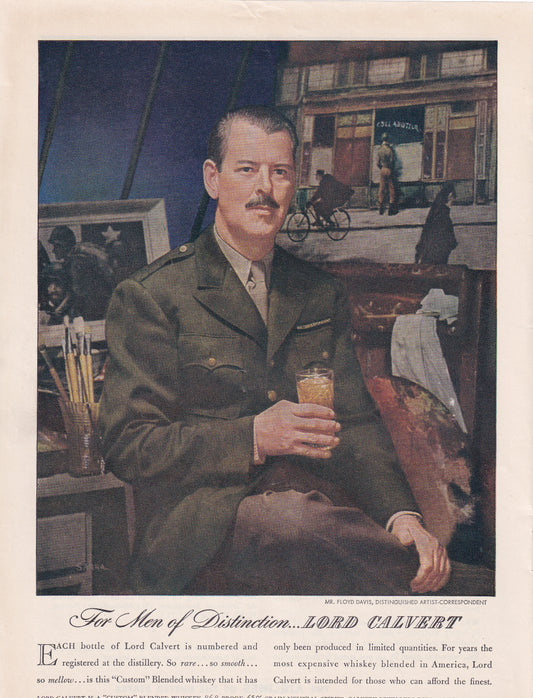 1946 Original Vintage Magazine Ad - Rare Americana - Lord Calvert Whiskey Men of Distinction Mr. Floyd Davis