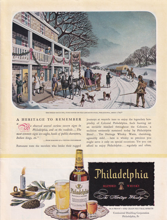 1946 Original Vintage Magazine Ad - Rare Americana - Philadelphia Whiskey Spread Eagle Inn Old Lancaster Road Philadelphia