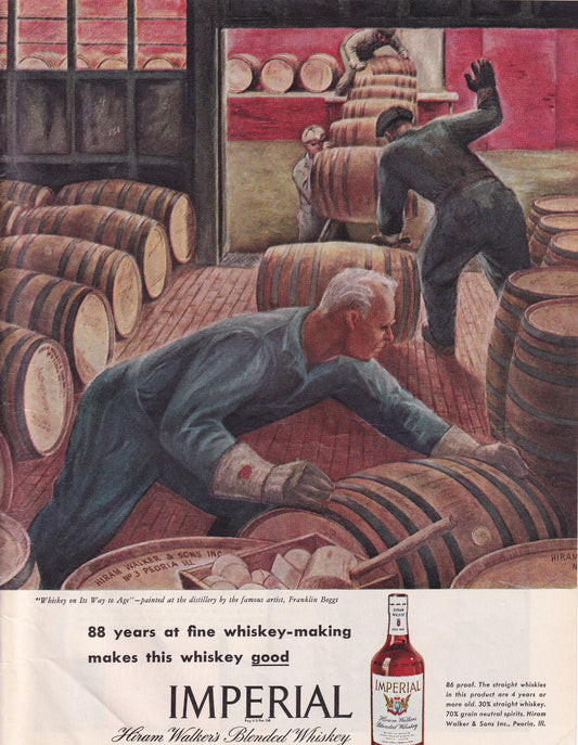 1946 Original Vintage Magazine Ad - Rare Americana - Imperials Hiram Walker Whiskey On It's Way to Age Franklin Boggs
