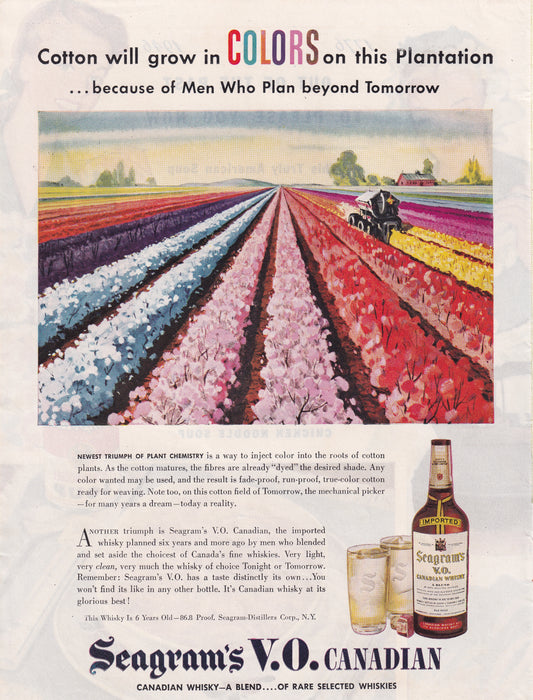 1946 Original Vintage Magazine Ad - Rare Americana - Seagram's Whiskey Color Cotton