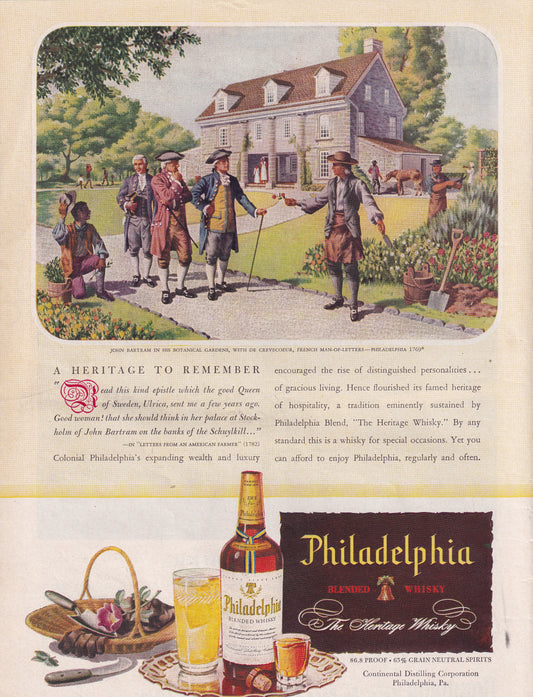 1946 Original Vintage Magazine Ad - Rare Americana - Philadelphia Heritage Whiskey John Bartram Botanical Gardens
