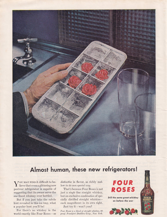 1946 Original Vintage Magazine Ad - Rare Americana - Four Roses Whiskey Ice Cube Tray