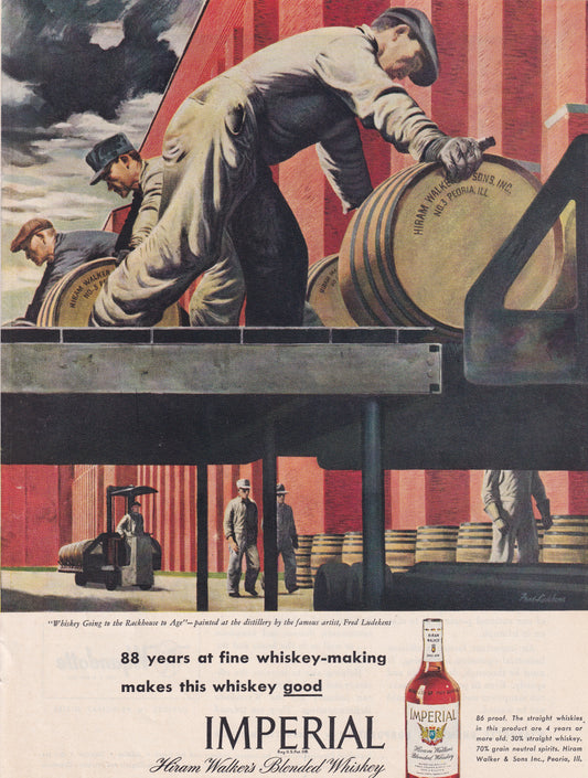 1946 Original Vintage Magazine Ad - Rare Americana - Imperial Hiram Walker Whiskey Going to Age Fred Ludekens