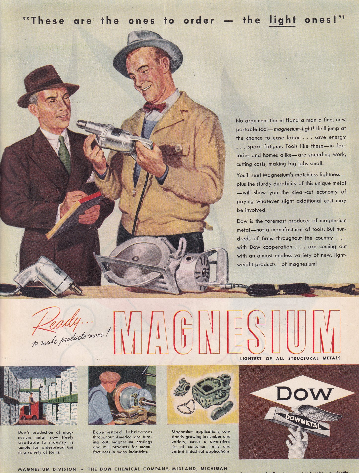 1946 Original Vintage Magazine Ad - Rare Americana - Dow Chemical Company Magnesium Light Metal