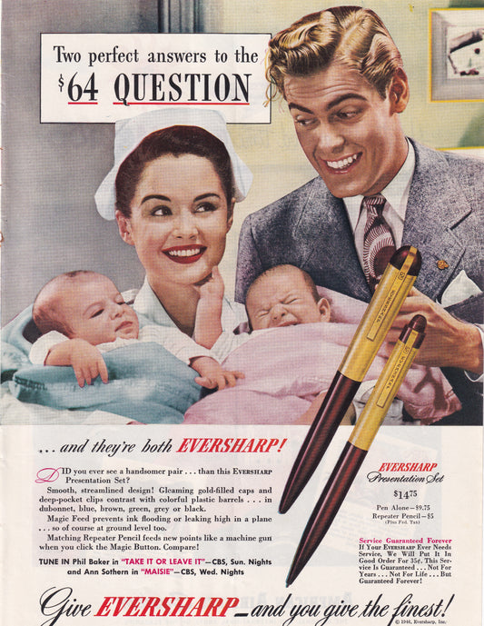 1946 Original Vintage Magazine Ad - Rare Americana - Eversharp Ink Pens $64 Question