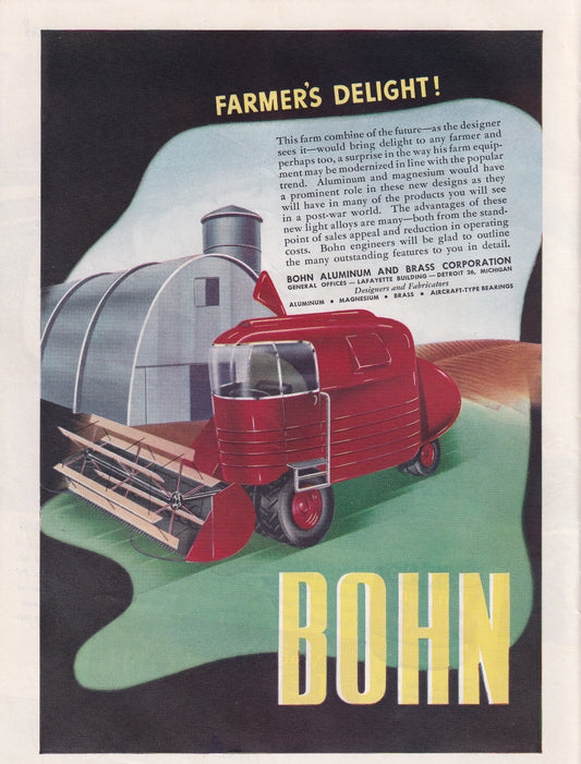 1946 Original Vintage Magazine Ad - Rare Americana - Bohn Aluminum and Brass FUTURE Farmer's Delight