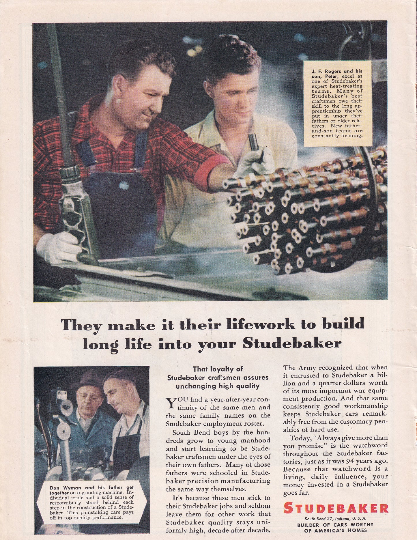1946 Original Vintage Magazine Ad - Rare Americana - Studebaker Auto Lifeswork