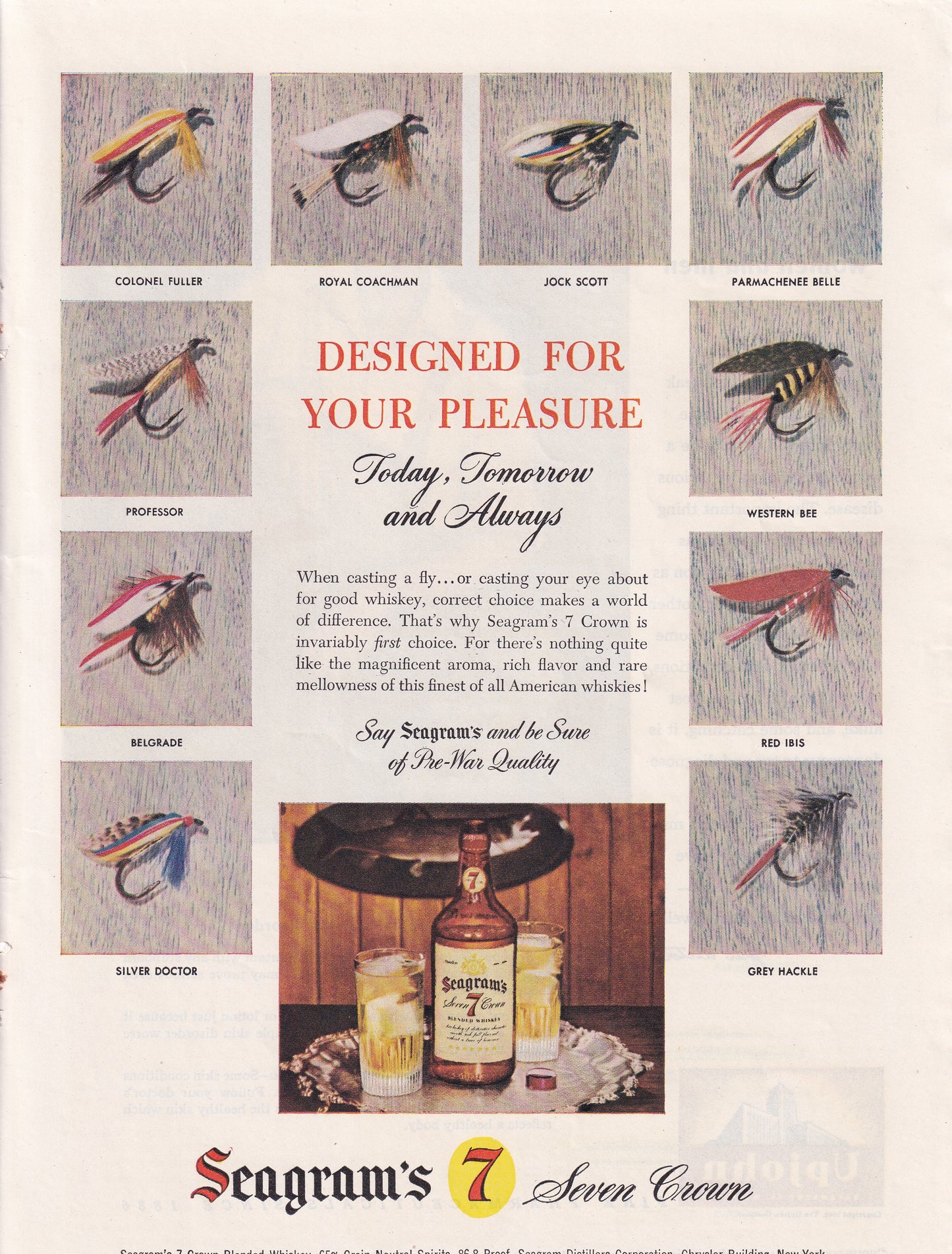1946 Original Vintage Magazine Ad - Rare Americana - Seagram's 7 Whiskey Fly Fishing