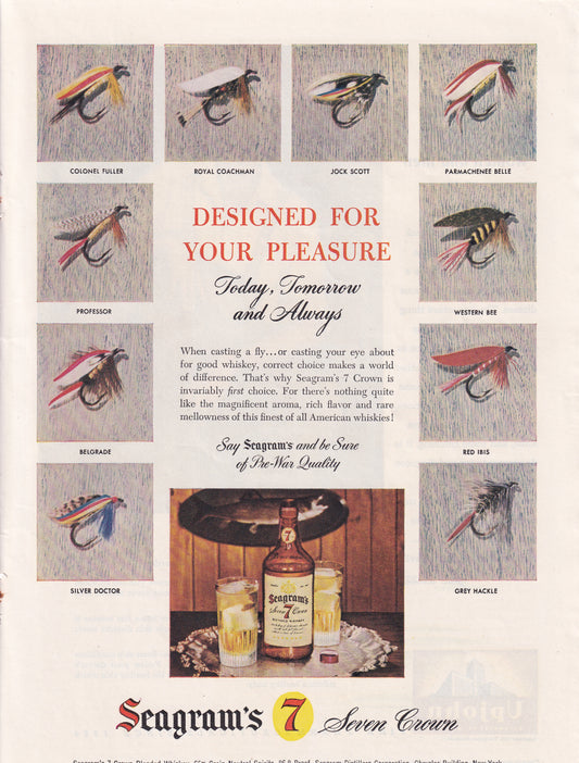 1946 Original Vintage Magazine Ad - Rare Americana - Seagram's 7 Whiskey Fly Fishing