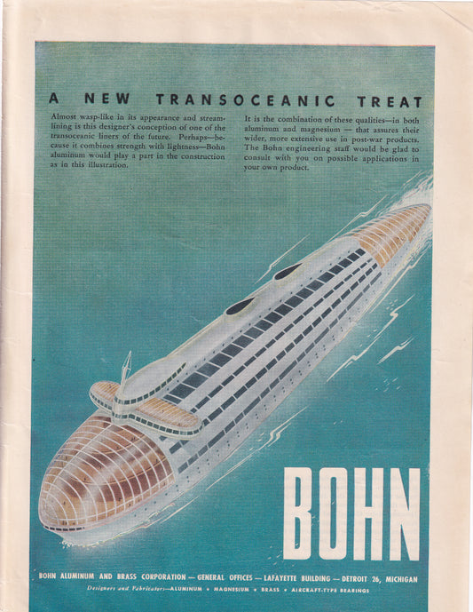 1946 Original Vintage Magazine Ad - Rare Americana - Bohn Aluminum and Brass Transoceanic Treat