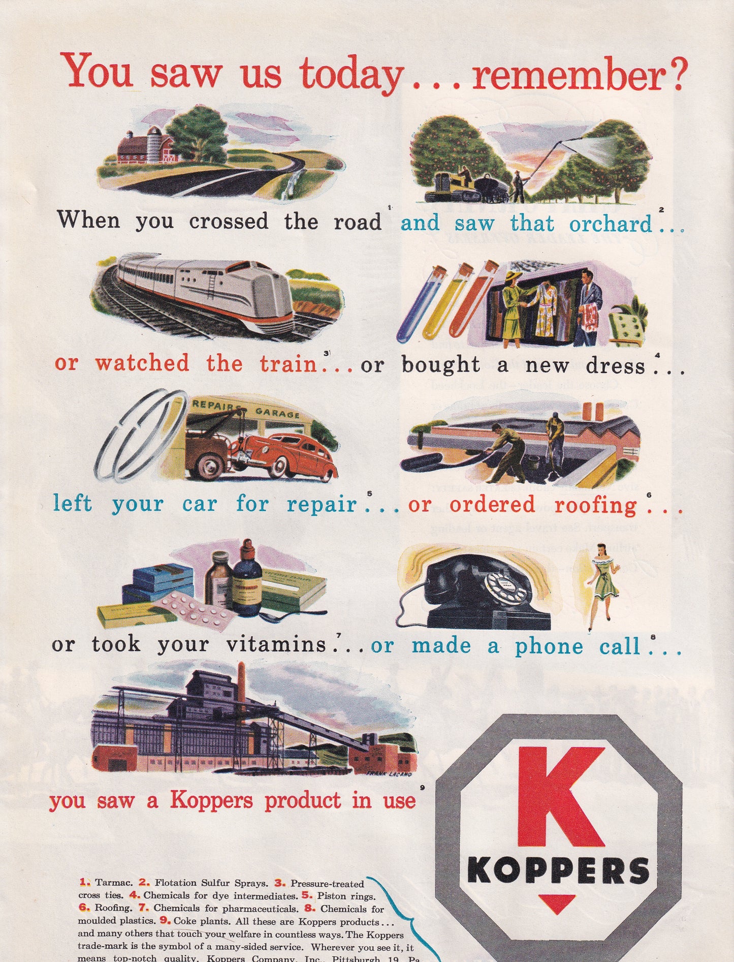 1946 Original Vintage Magazine Ad - Rare Americana - Koppers Industrial Products