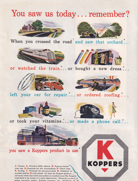 1946 Original Vintage Magazine Ad - Rare Americana - Koppers Industrial Products