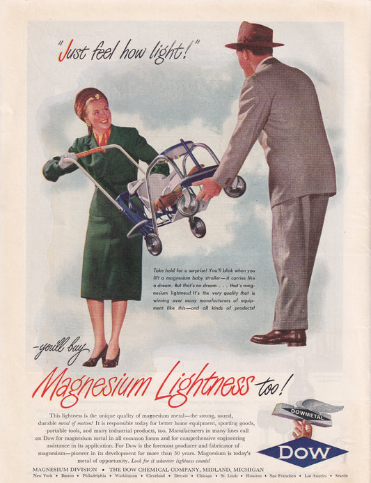 1946 Original Vintage Magazine Ad - Rare Americana - Dow Metals Magnesium Lightness