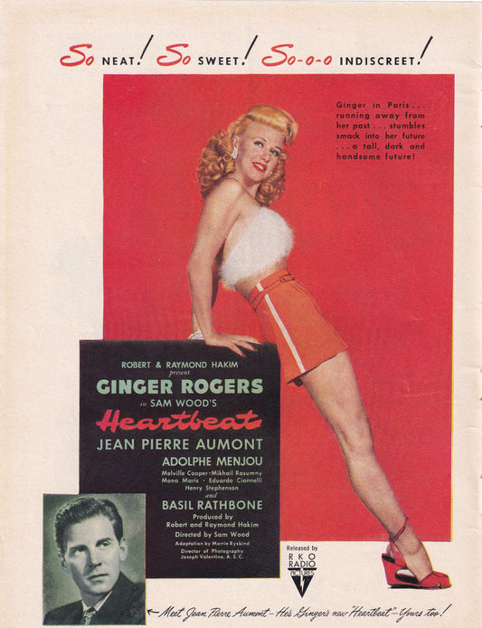 1946 Original Vintage Magazine Ad - Rare Americana - Heartbeat Movie with Ginger Rogers