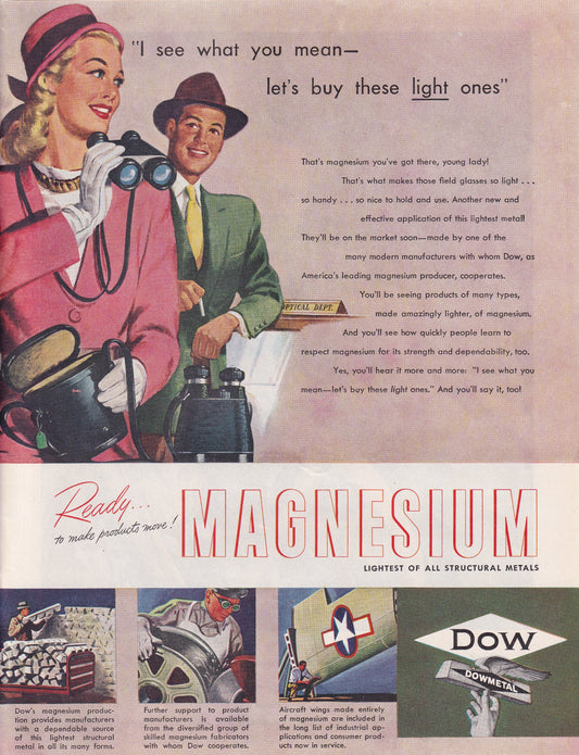 1946 Original Vintage Magazine Ad - Rare Americana - Dow Metals Magnesium Pretty Blonde