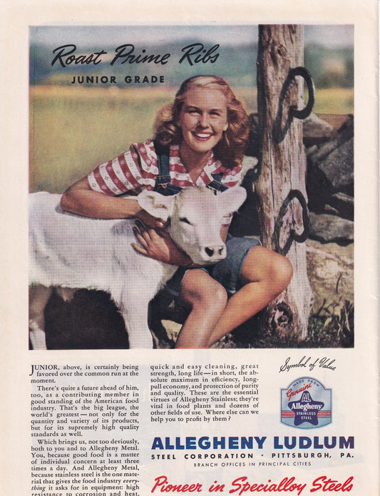 1946 Original Vintage Magazine Ad - Rare Americana - Allegheny Ludlum Young Farm Girl