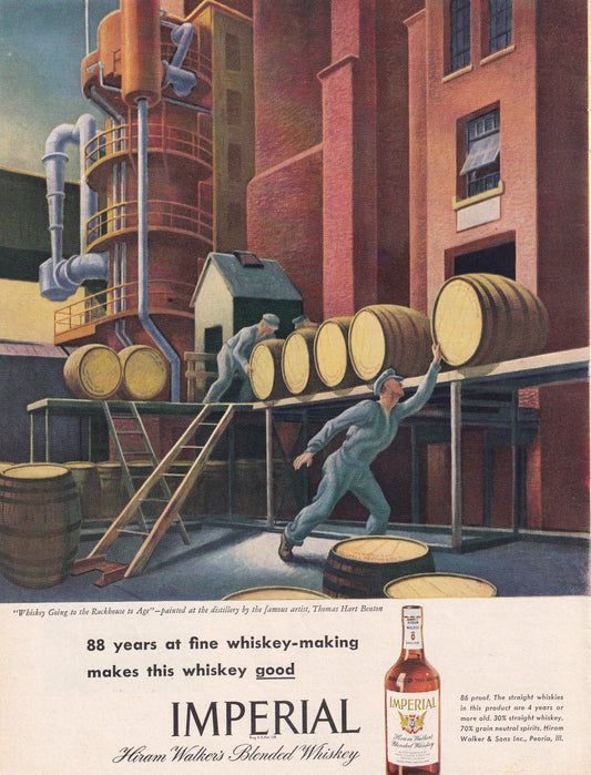 1946 Original Vintage Magazine Ad - Rare Americana - Imperial Whiskey Loading Dock Barrels