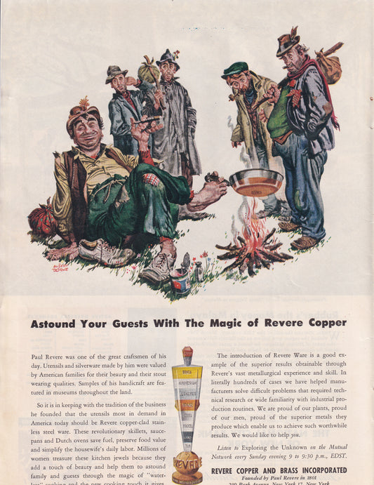 1946 Original Vintage Magazine Ad - Rare Americana - Revere Copper and Brass Astound Your Guests Hobos
