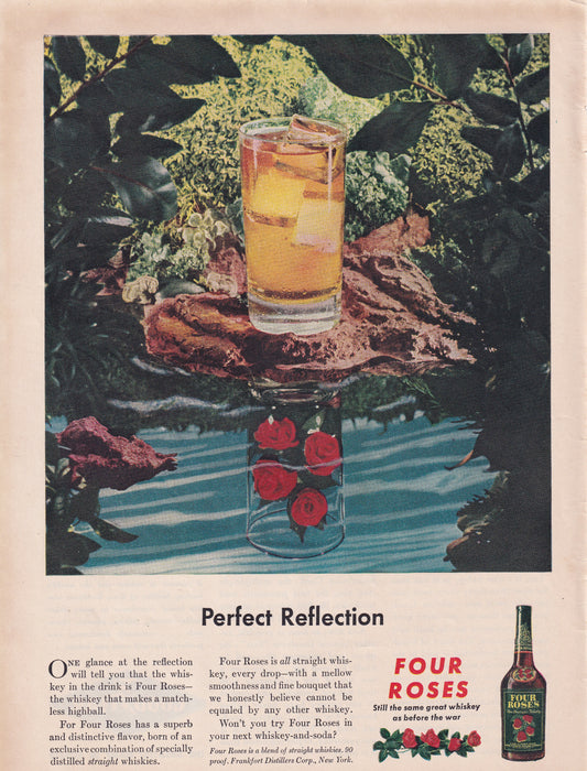 1946 Original Vintage Magazine Ad - Rare Americana - Four Roses Whiskey Perfect Reflection