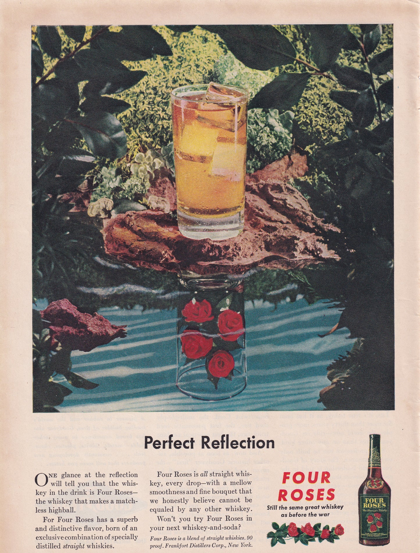 1946 Original Vintage Magazine Ad - Rare Americana - Four Roses Whiskey Perfect Reflection