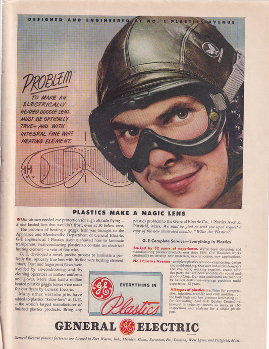 1946 Original Vintage Magazine Ad - Rare Americana - General Electric Everything in Plastics Magic Lens