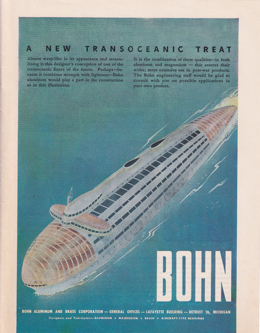 1946 Original Vintage Magazine Ad - Rare Americana - Bohn Aluminum and Brass A New Transoceanic Treat