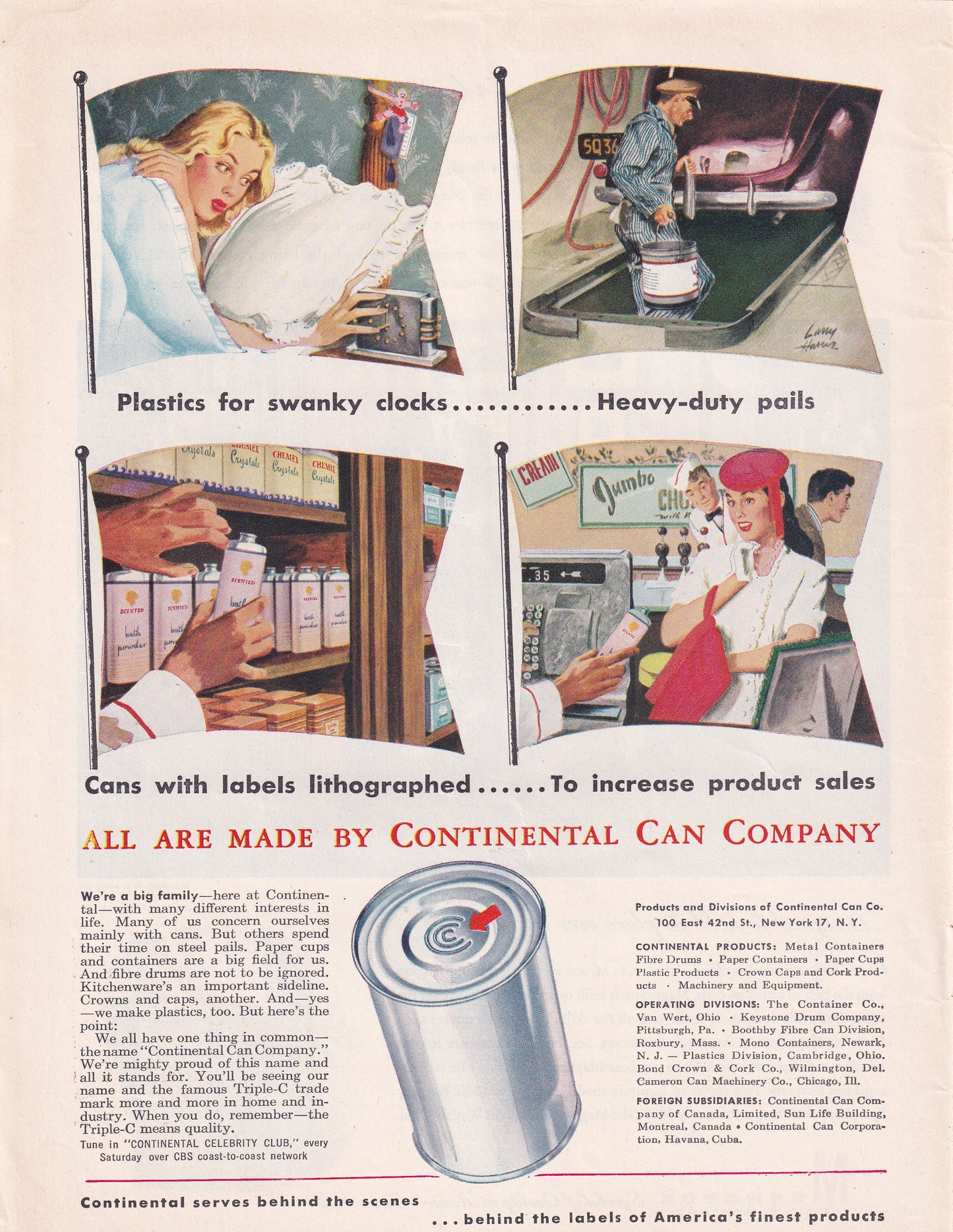 1946 Original Vintage Magazine Ad - Rare Americana - Continental Can Company Cans With Lithographed