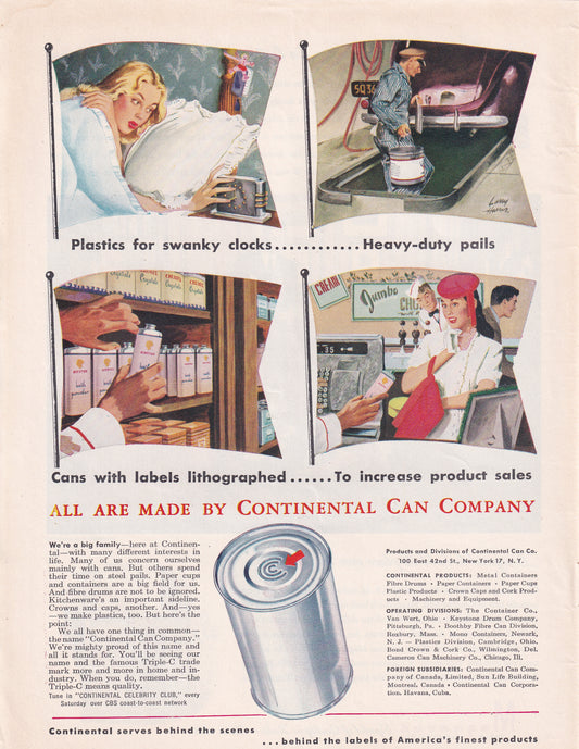 1946 Original Vintage Magazine Ad - Rare Americana - Continental Can Company Cans With Lithographed