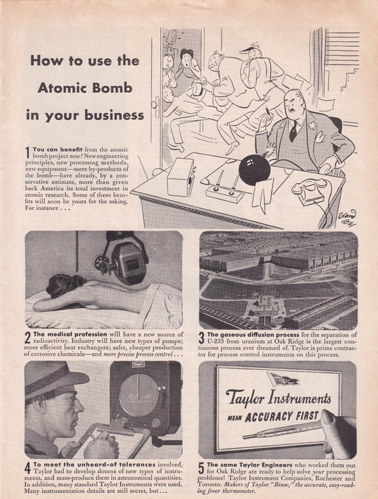 1946 Original Vintage Magazine Ad - Rare Americana - Taylor Instruments How to use the Atomic Bomb