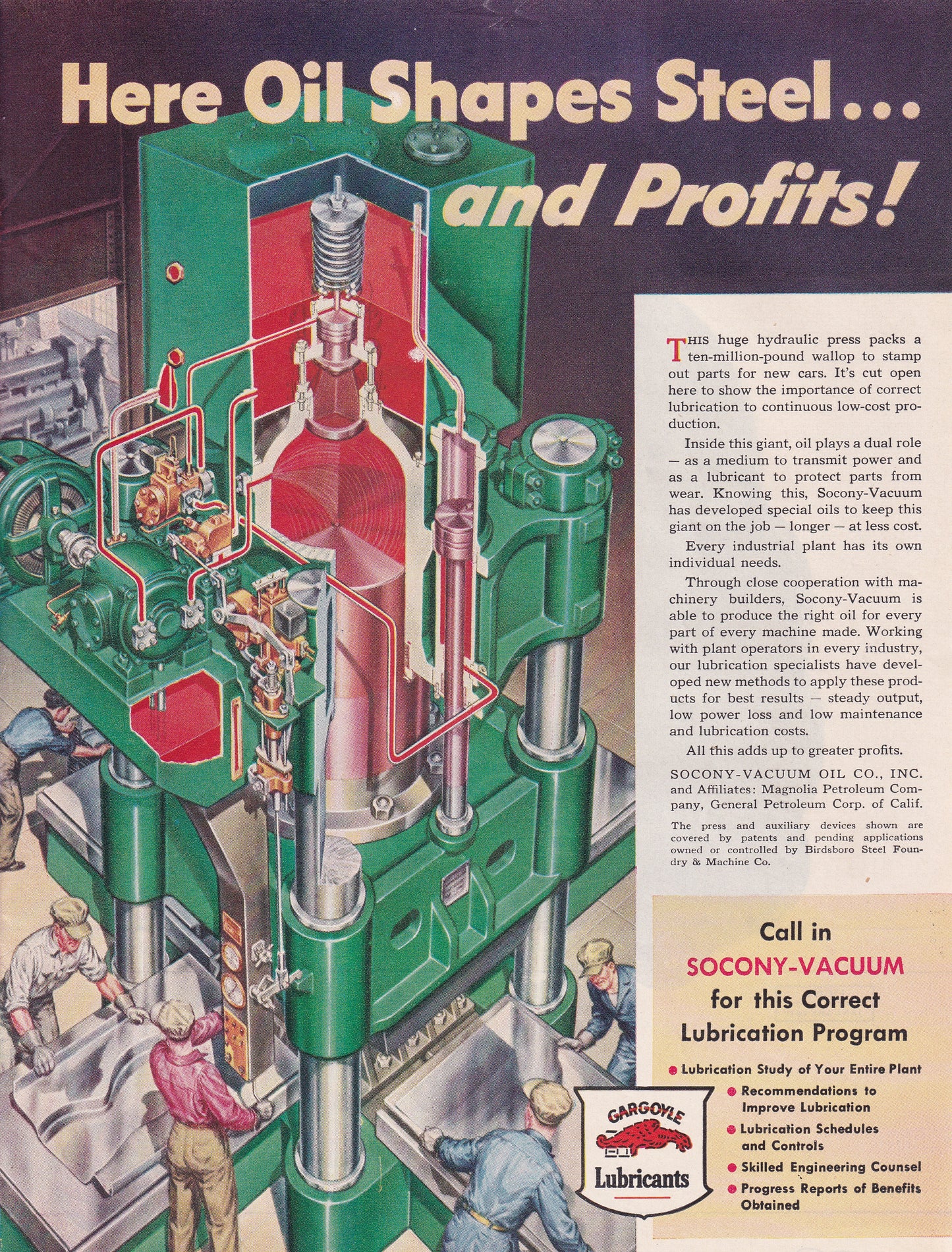 1946 Original Vintage Magazine Ad - Rare Americana - Socony Vacuum Gargoyle Lubricants Oil Shapes Steel
