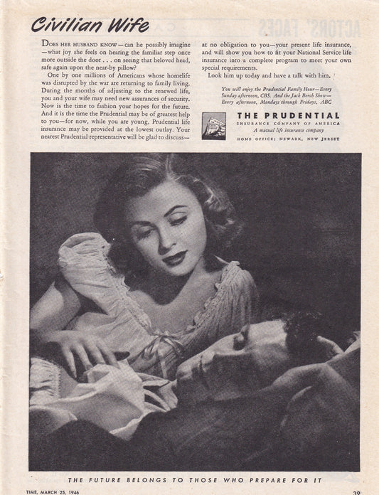 1946 Original Vintage Magazine Ad - Rare Americana - Civilian Wife The Prudential Insurance