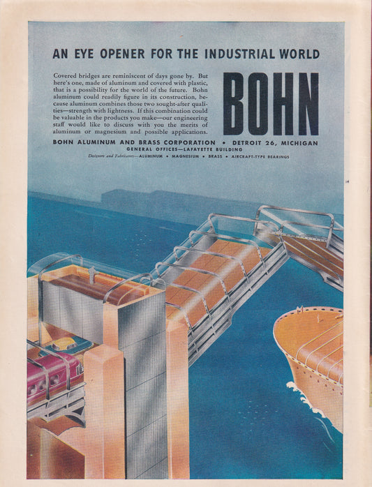 1946 Original Vintage Magazine Ad - Rare Americana - Bohn Aluminum and Brass An Eye Opener For the Industrial World Draw Bridge