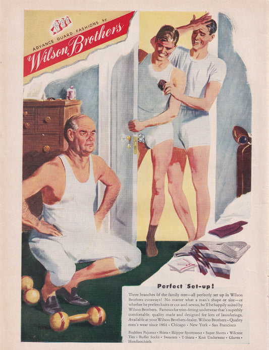 1946 Original Vintage Magazine Ad - Rare Americana - Wilson Brothers Fine Clothing Deep Knee Bends